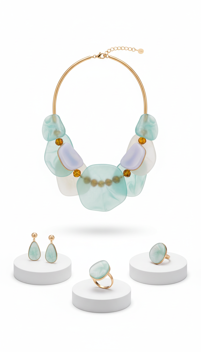 Layered Necklace in Icy Mint Resin
