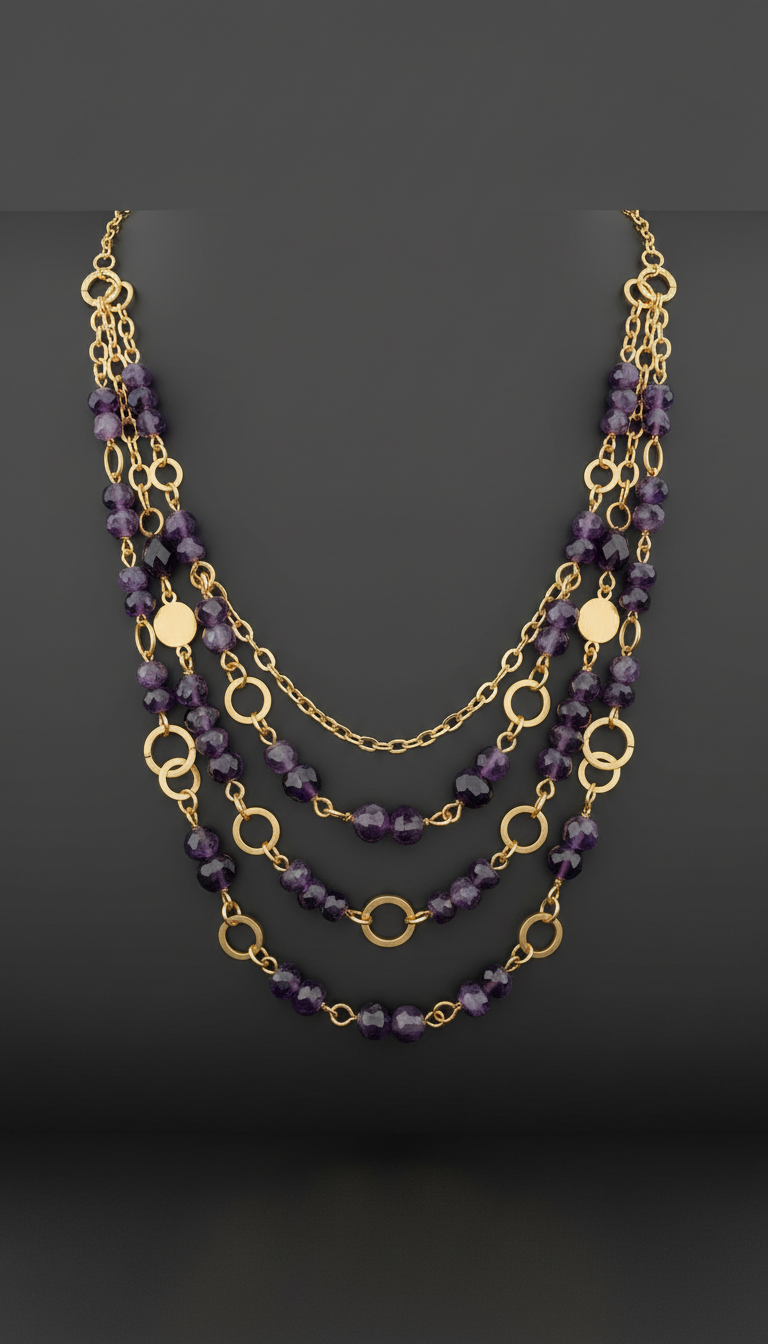 Deep Amethyst Layered Chain Necklace